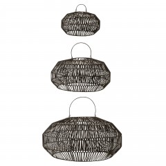 HANGING LAMP RATTAN BLACK SET OF 3 JOY - HANGING LAMPS